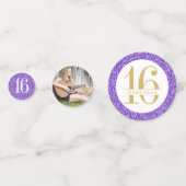 Lila Gold Glitzer Sweet 16 Name und Foto Konfetti (Rückseiten)