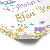 Lila Gold Glitzer Tee Party Begrüßungszeichen Poster (Ecke)