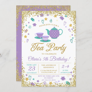 Lila Gold Glitzer Tee Party Girls Hunger Einladung