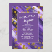 Lila Gold Glitzer Überraschung Geburtstagsparty Einladung (Vorne/Hinten)