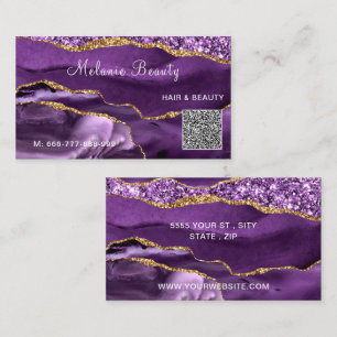 Lila-Gold-Glitzer-Visitenkarte mit QR-Code Visitenkarte