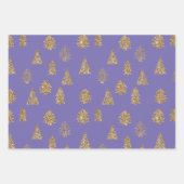 Lila Gold Glitzer Weihnachtsbaumen Geschenkpapier Set (Vorderseite 3)