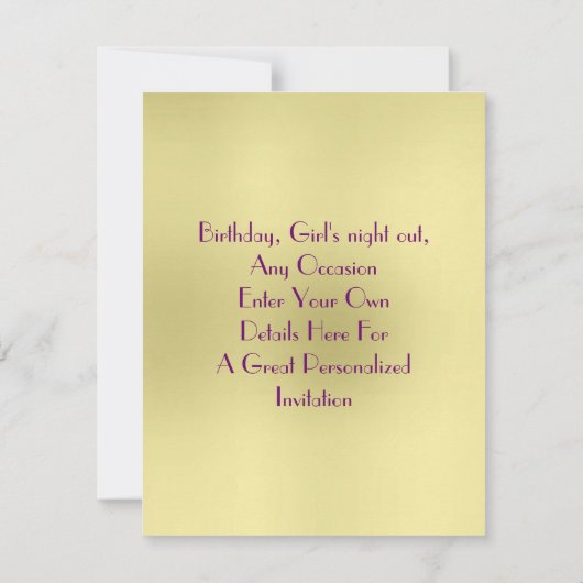 Lila Gold Glitzy Girly Bubbly Shoe Einladung (Rückseite)