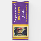 Lila Gold Glückwunsch Grad Custom Foto Abschluss Banner (Vertikal)