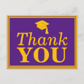 Lila Gold Grad Cap Danke Postkarte (Vorderseite)