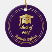Lila Gold Graduate Cap Abschluss 2023 Foto Keramik Ornament (Vorne)