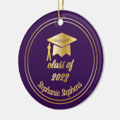 Lila Gold Graduate Cap Abschluss 2023 Foto Keramik Ornament (Links)