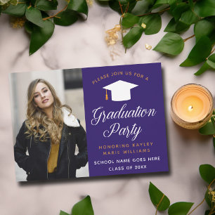 Lila Gold Graduate Foto 2025 Graduation Party Einladung