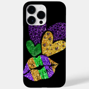 LILA GOLD GREEN MARDI GRAS HEARS & LIPS Case-Mate iPhone 14 PRO MAX HÜLLE