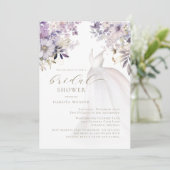 Lila Gold Greenery Wedding Dress Brautparty Einladung (Stehend Vorderseite)