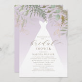Lila Gold Greenery Wedding Dress Brautparty Einladung (Vorne/Hinten)