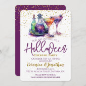 Lila Gold Halloween Cocktail Party Einladung (Vorne/Hinten)