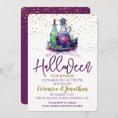 Lila Gold Halloween Cocktail Party Einladung (Vorne/Hinten)
