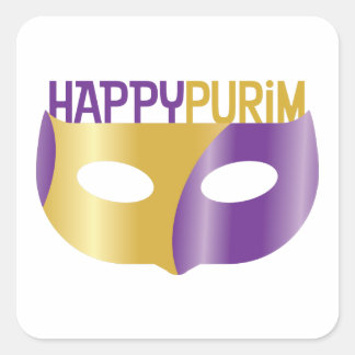 Lila Gold Happy Purim und Maske Quadratischer Aufkleber