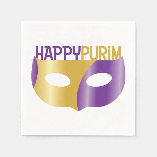 Lila Gold Happy Purim und Maske Serviette (Vorderseite)
