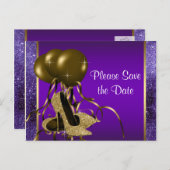 Lila Gold High Heel Shoe Save the Date Ankündigungspostkarte (Vorne/Hinten)