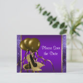 Lila Gold High Heel Shoe Save the Date Ankündigungspostkarte (Stehend Vorderseite)