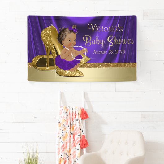 Lila Gold High Heel Shoel Ethnic Girl Baby Shower Banner (Insitu)
