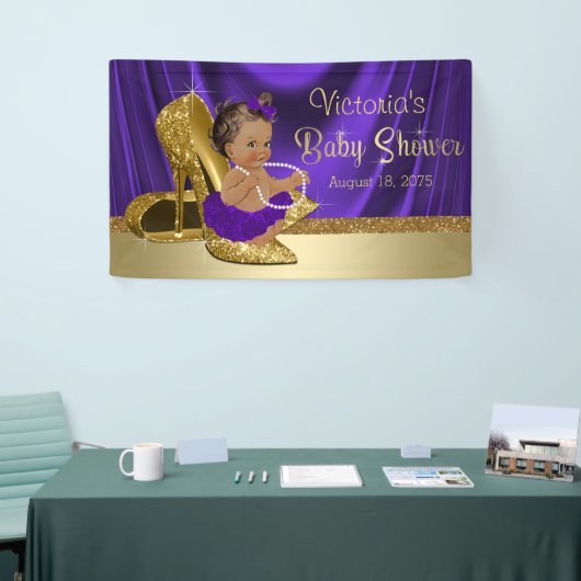 Lila Gold High Heel Shoel Ethnic Girl Baby Shower Banner (Messeveranstaltung)