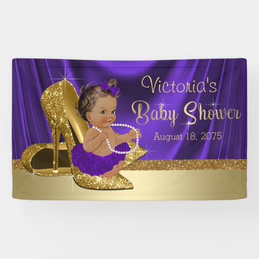 Lila Gold High Heel Shoel Ethnic Girl Baby Shower Banner (Horizontal)
