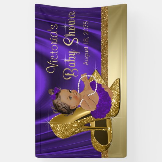 Lila Gold High Heel Shoel Ethnic Girl Baby Shower Banner (Vertikal)