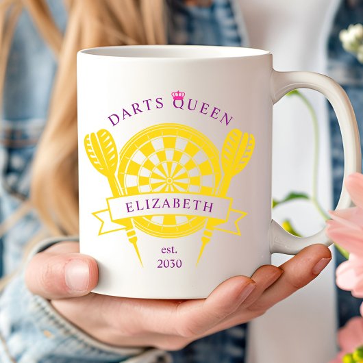 Lila Gold Individuelle Name Darts Queen Coffee Tas Kaffeetasse