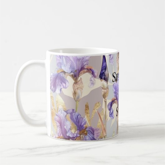 Lila Gold-Iris-Blume Kaffeetasse (Links)