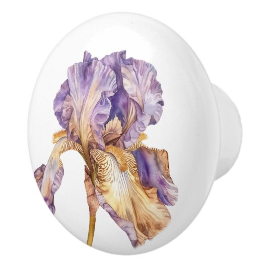 Lila Gold Iris-Blume Keramikknauf (Rechts)