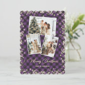 Lila Gold Karierte Fotocollage Frohe Weihnachten (Stehend Vorderseite)
