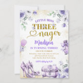 Lila Gold Kleine Miss Drohenager Dritter Geburtsta Einladung (Vorderseite)