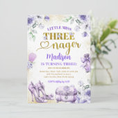 Lila Gold Kleine Miss Drohenager Dritter Geburtsta Einladung (Stehend Vorderseite)