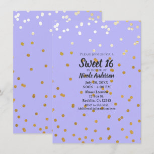 Lila & Gold Konfetti-Punkte Moderner Glamour Einladung