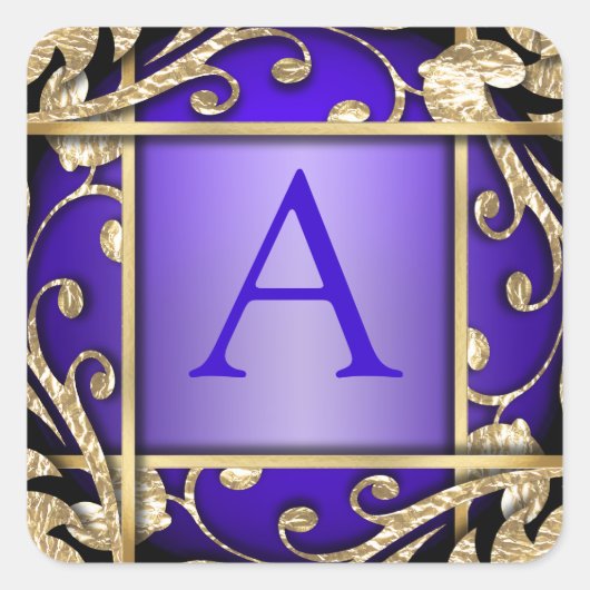 Lila Gold Lattice Monogram Umschlag Aufkleber (Vorderseite)