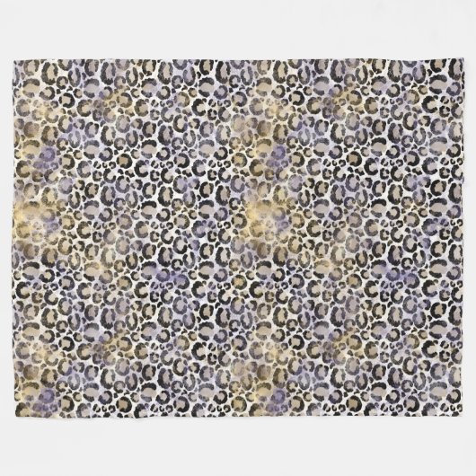 Lila Gold Leopard Print Fleecedecke (Vorderseite (Horizontal))