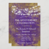 Lila Gold Lights Jubiläum Party Einladung (Vorne/Hinten)