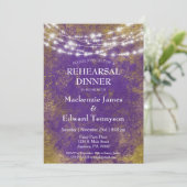 Lila Gold Lights Probe Dinner Einladung (Stehend Vorderseite)