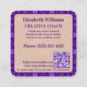 Lila Gold Mandala Creative Coach mit QR Code Quadratische Visitenkarte (Rückseite)