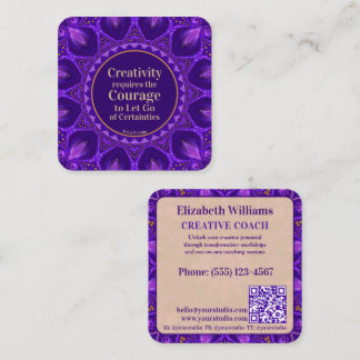 Lila Gold Mandala Creative Coach mit QR Code Quadratische Visitenkarte