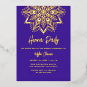 Lila Gold Mandala Henna Party Mehndi Real Gold Folieneinladung (Vorderseite)