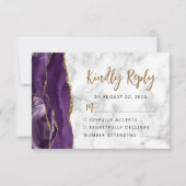Lila Gold Marble Agate Script RSVP Karte (Vorderseite)