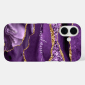 Lila Gold Marble iPhone Case mit Individuelle Name (Rückseite (Horizontal))