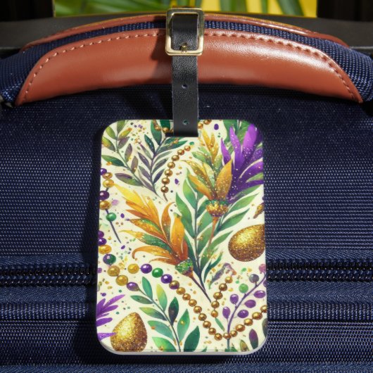 LILA GOLD MARDI GRAS BEADS & FEATHERS GEPÄCKANHÄNGER (Vorderseite Insitu 2)