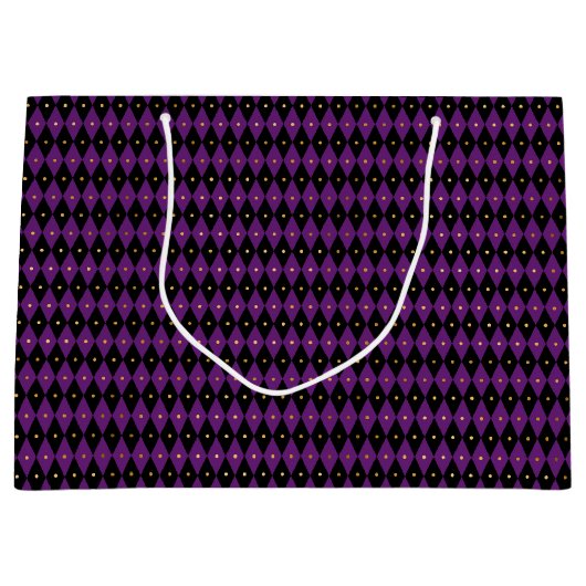LILA GOLD MARDI GRAS DIAMOND PATTERN GROßE GESCHENKTÜTE (Vorderseite)