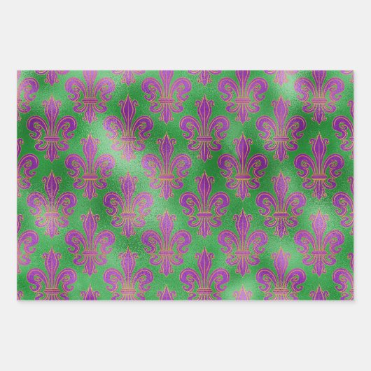 LILA GOLD MARDI GRAS MASKS FEATHERS GESCHENKPAPIER SET (Vorderseite 2)