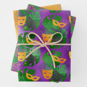 LILA GOLD MARDI GRAS MASKS FEATHERS GESCHENKPAPIER SET (Beispiel)