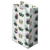 LILA GOLD MARDI GRAS MASKS FEATHERS KLEINE GESCHENKTÜTE (Rückseite Schrägansicht)