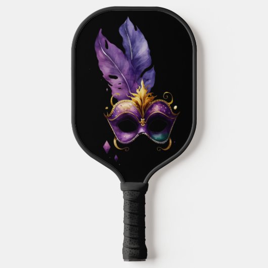 LILA- & GOLD MARDI GRAS MASKS & FEATHERS PICKLEBALL SCHLÄGER (Vorderseite)