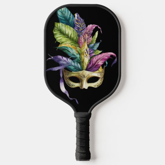 LILA- & GOLD MARDI GRAS MASKS & FEATHERS PICKLEBALL SCHLÄGER (Vorderseite)