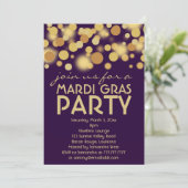 Lila Gold Mardi Gras Party Einladungen (Stehend Vorderseite)