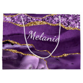 Lila Gold Marmor Individuelle Name Geschenktasche Große Geschenktüte (Rückseite)